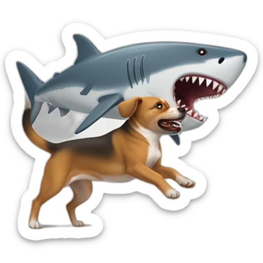 dog fighting a shark sticker