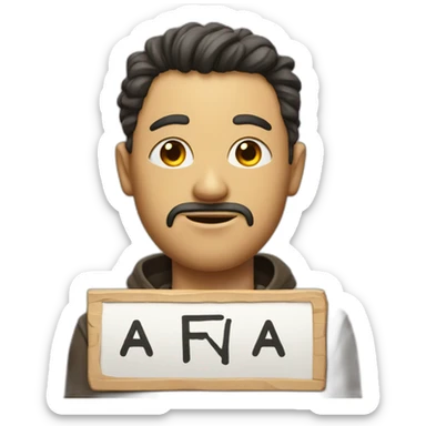 a dude with squinted eyes and a sign with jeremy written on it sticker