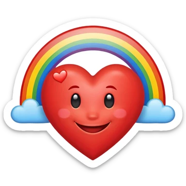A heart with a smile no eyes no face and rainbow over the top sticker