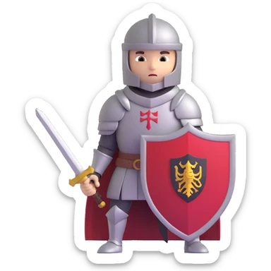 small knight holding sword and shield, looking determined sticker