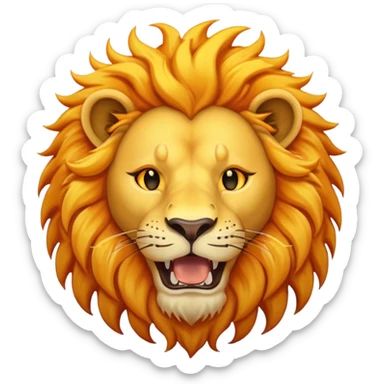 un lion avec la bouche ouverte. Au-dessus du lion, il y a un soleil. En plus, il y a des éclairs d’électricité qui se mêlent à la crinière du lion, comme s’il était chargé d’énergie. Le lion est vue de face sticker