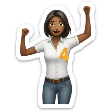 woman wearing a shirt with a horse and the number 54 on it. She has her hands in the air to celebrate sticker