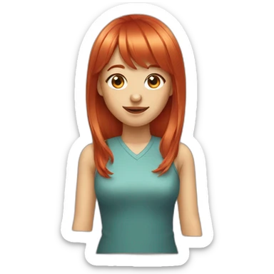 red haired girl with bangs and wink sticker