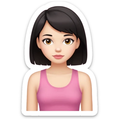 chica morena clara, corte de cabello negro y medio, con una blusa de tirantes simple, rosa y coquette sticker