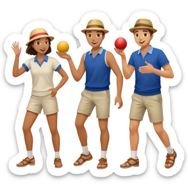 young French guys and girls playing petanque having fun sticker