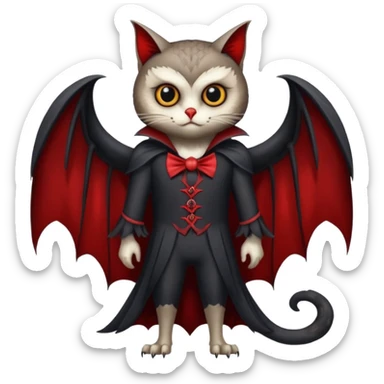 A animal with a Owl body cat head and tail full body vampire suit sticker