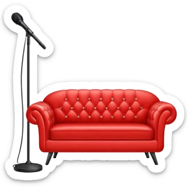 Red sofa with microphone stand sticker