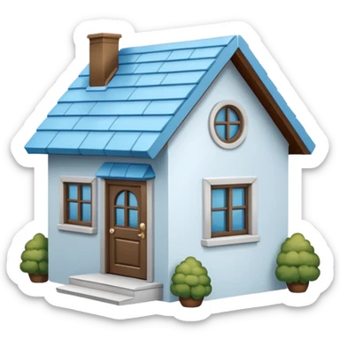the front view of a mini house with a sky blue roof and white walls (2d) sticker