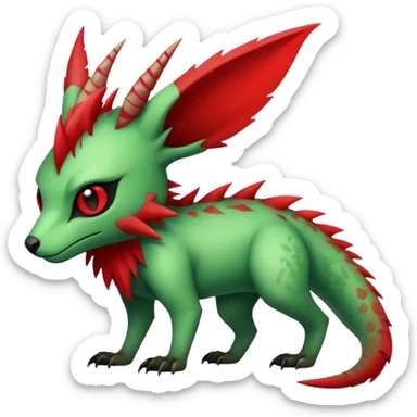 Cool Edgy Green Red ethereal badass punky Fionbri-Vernid-Trico-animal-creature full body sticker