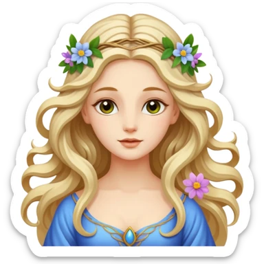A beautiful goddess Eostre with flowing hair and spring flowers sticker