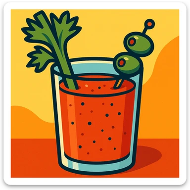 bloody mary drink with celery stalk and olives, classic cocktail style, bright and inviting sticker