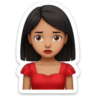 Brown girl black hair sad face red dress sticker