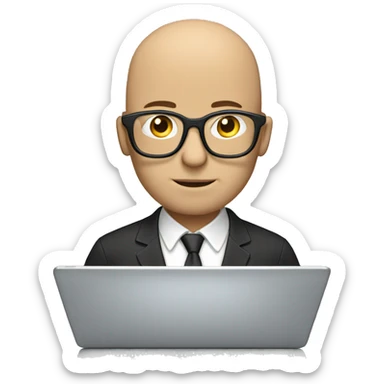 bald man with glasses typing on laptop - focussed sticker