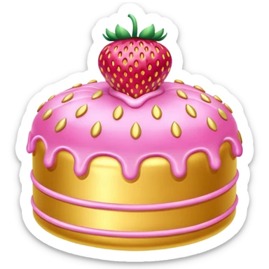 gold rococo pink inflatable puffy strawberry cake sticker