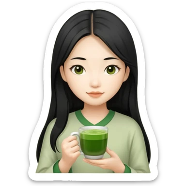 make an asian girl with long hair that loves matcha (in a cup not glasses) sticker