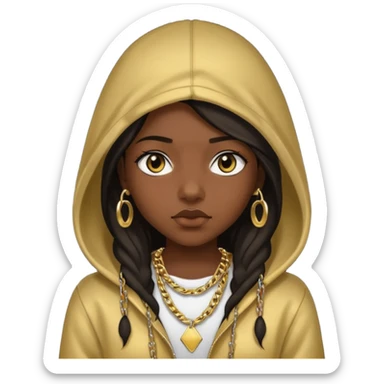 girl with a hood on with dark hair looking like a rapper sticker