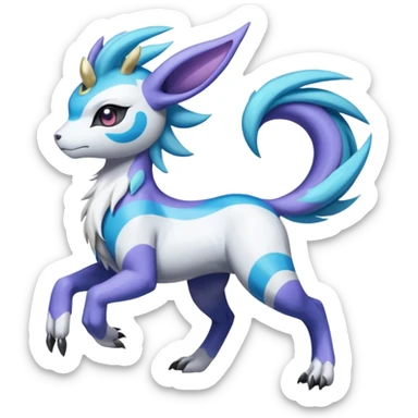 Colorful Skilled Adept Graceful Asian Painted Garurumon-Meloetta-Absol-Suicune-Cobalion-fusion-hybrid-creature (full body) sticker