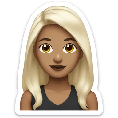Girl with dark brown hair hazel eyes and two platinum blonde strands of hair in the front sticker