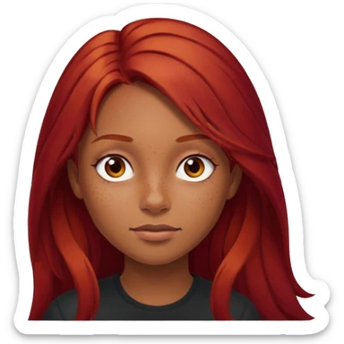 Girl with light brown skin and dark long red hair sticker