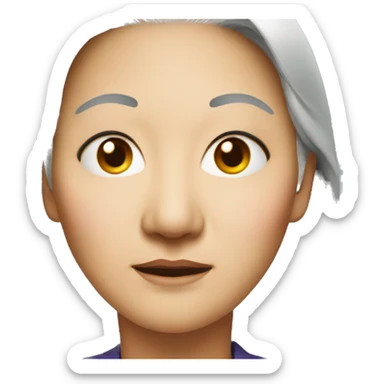 Older Asian woman with one eye looking inwards towards her nose  sticker