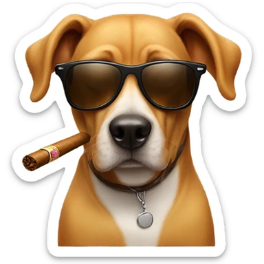 Dog with sunglasses and a cigar sticker