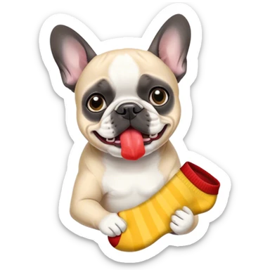 Black and white frenchie eating a sock  sticker