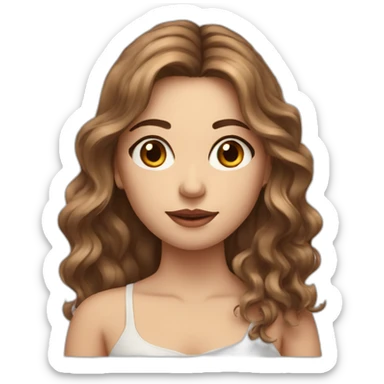 long wavy brown hair girl with thin face and makeup from head to chest sticker