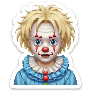 creepy clown boy with messy very long long blonde hair, blue eyes sticker