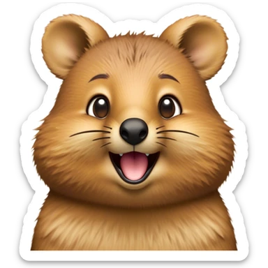Cinematic Comical Quokka Portrait Emoji, Head tilted dramatically with an exaggeratedly amused expression, featuring a quirky, fluffy brown fur with a wide, playful grin and expressive eyes filled with humorous disbelief, Simplified yet hilariously expressive features, highly detailed, glowing with a slightly sassy glow, high shine, dramatic yet playful, stylized with an air of cheeky marsupial mischief, bright and endearing, soft glowing outline, capturing the essence of a spirited and over‐the‐top quokka, so meme‐worthy it feels like it could beam its way into internet fame instantly! sticker