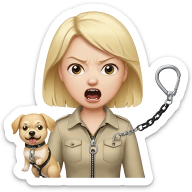 a karen mom yelling at somebody that wont take their dog out sticker
