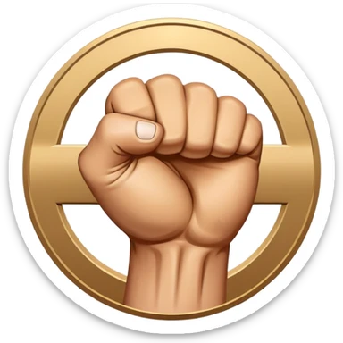 Round emblem symbolizing combat sports, featuring a clenched fist facing forward at the center. The fist is bold and strong, representing power and skill in martial arts. Surrounding the fist are dynamic lines, giving the emblem a sense of motion and energy. sticker