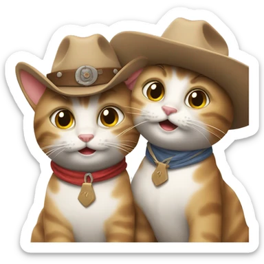 two happy cats wearing cowboy hats sticker