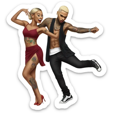 Hyper Realistic Chris Brown   dancing with his tattooed female dancer sticker