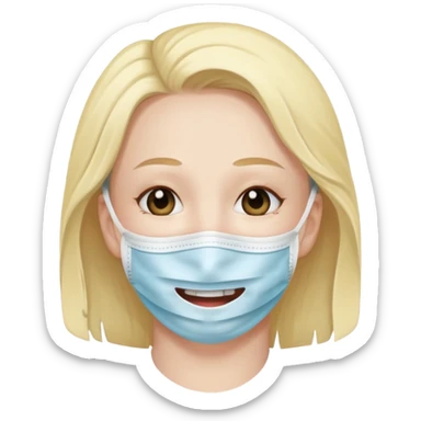 make me an emoji of a character with a tear wearing a smile face mask sticker