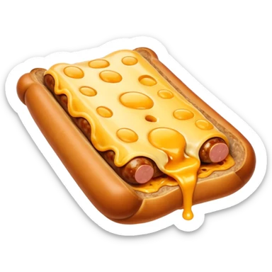 make a picture of a sausage that has been cut in half and melted cheese comes out from inside the sausage sticker