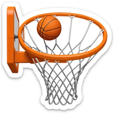 A close-up of a basketball hoop with the ball swishing through the net, captured mid-air. The background emphasizes the tension and excitement of the moment, with the rim and net in sharp focus, showcasing the precision and skill of the sport. sticker