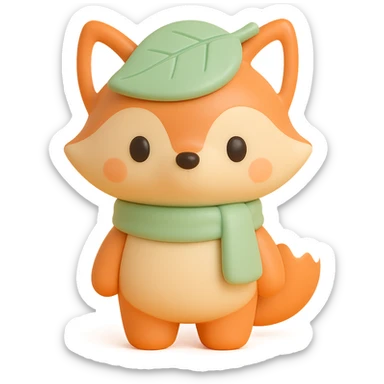 fox wearing a leaf hat and scarf, cute autumn soft style, soft pastel colors, vinyl figure style sticker
