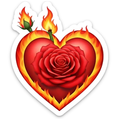 a burning heart with a rose sticker