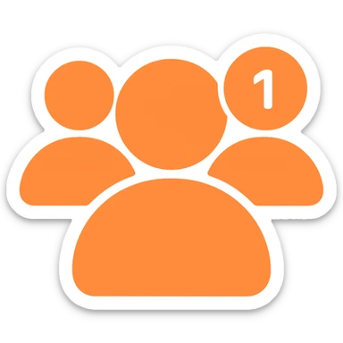 Remove the borders and add a small social detail like a notification icon or social symbol to the follower silhouette, keeping the orange color #fe6601 and transparent background. sticker