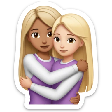 Girl with short straight brown hair hugging a girl with long blonde hair sticker