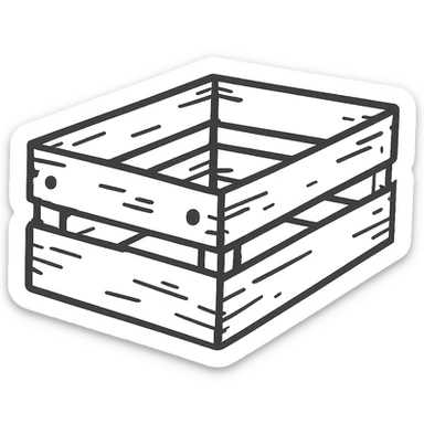 an empty wine crate, hand-drawn sketch style, black outlined hand drawn icon sticker