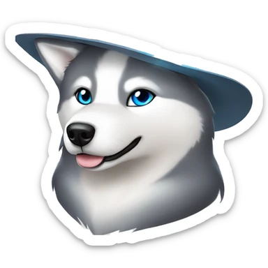 Gray Siberian Husky with blue eyes Jedi holding lightsaber cowboy hat  sticker