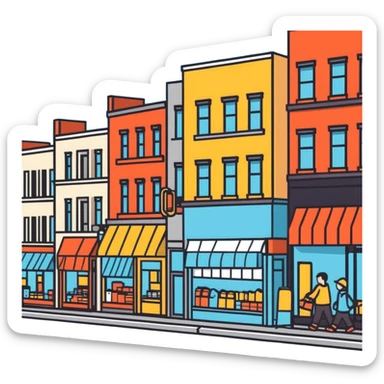 busy street with shops sticker