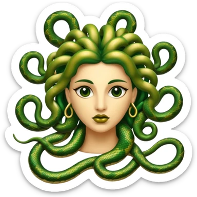 The Sicilian Medusa in gold and green and make the snake hair have snake faces  sticker