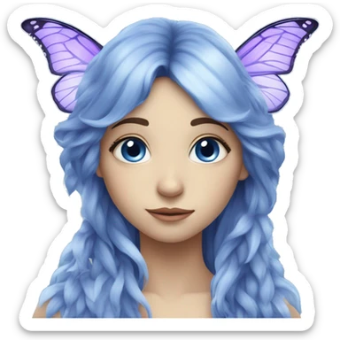Beautiful, cornflower, fairy, blue, silver, purple, long hair, big butterfly wings sticker