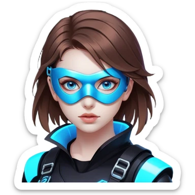 neon cyberpunk style 
girl with brown hair and blue eyes wearing a mask sticker