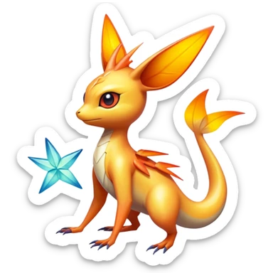 Colorful Shiny Exotic Victini-Salandit-Aurorus-Fakémon-hybrid-creature (full body)  sticker