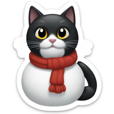 Black cat sat by a snowman  sticker