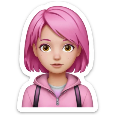 دختر صورتی پوش مو صورتی  sticker