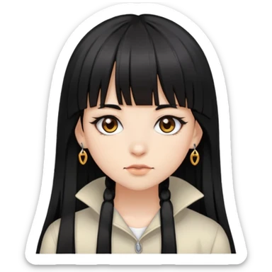 Girl with bangs and brown eyes, long straight black hair with piercings sticker